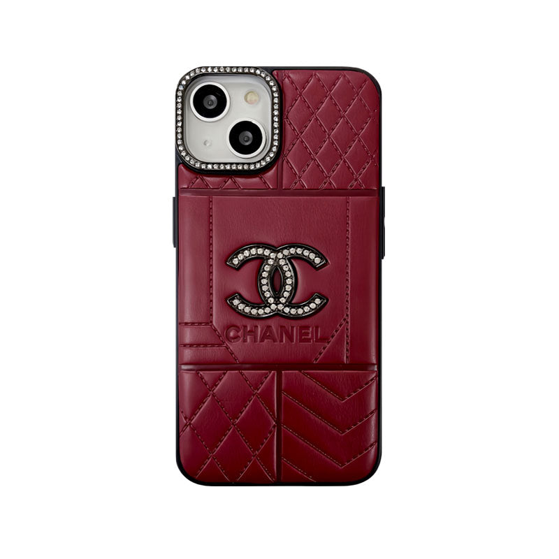 Leather CC Phone Case with Diamond-Detail Embellishment