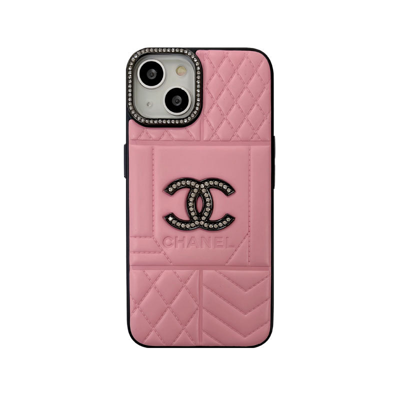 Leather CC Phone Case with Diamond-Detail Embellishment