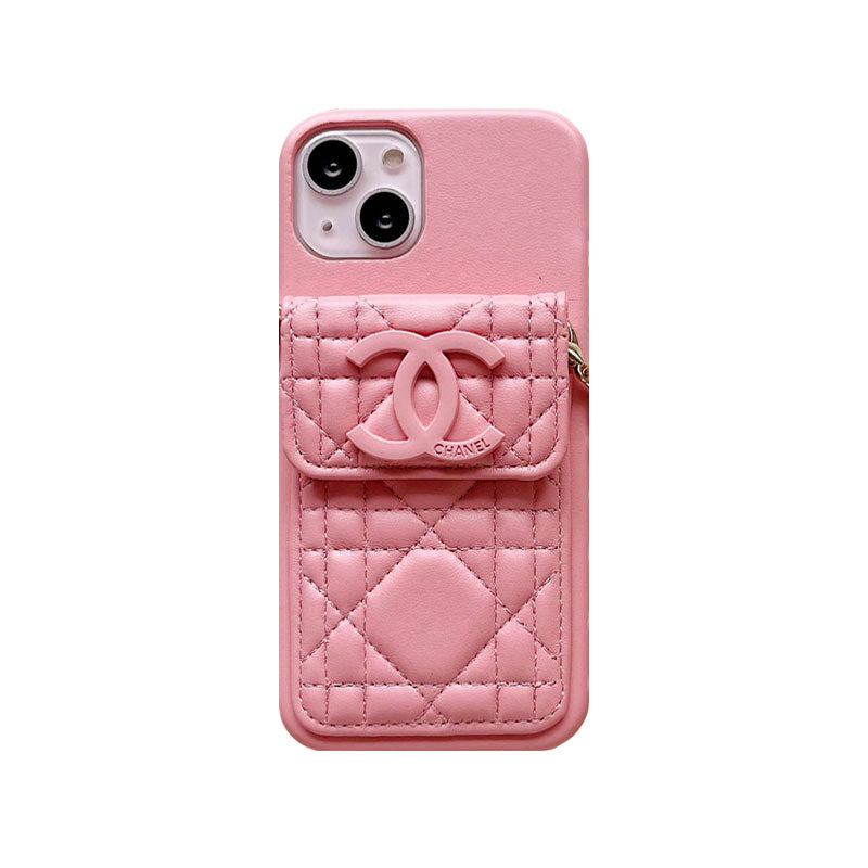 CC iPhone Case with Wallet and Strap Pink