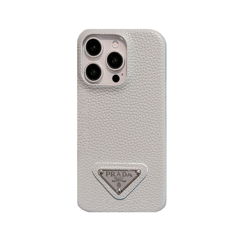 Leather PR Phone Case for iPhone White