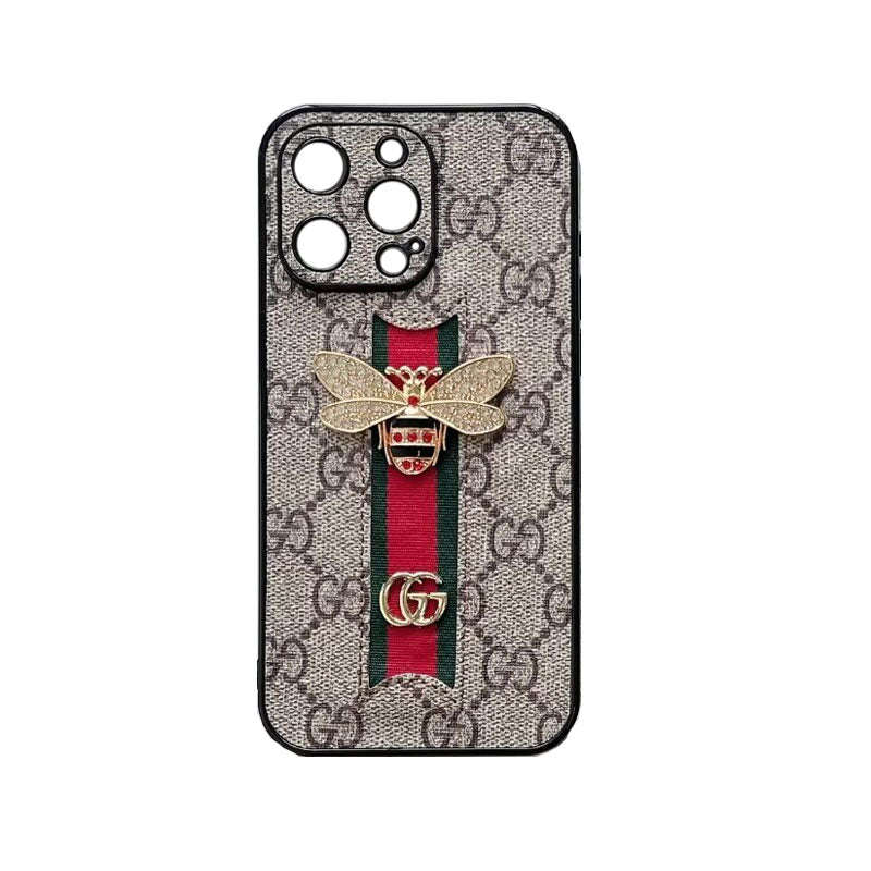 Classic Leather GG Bees Phone Case with Strap