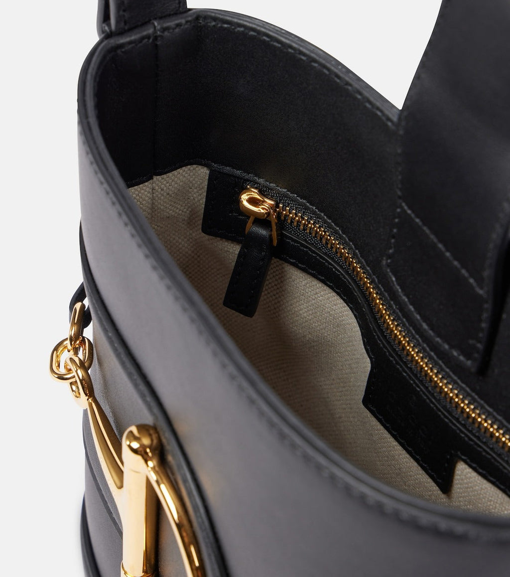 Gucci Small Horsebit Embellished Leather Bucket Bag - Black
