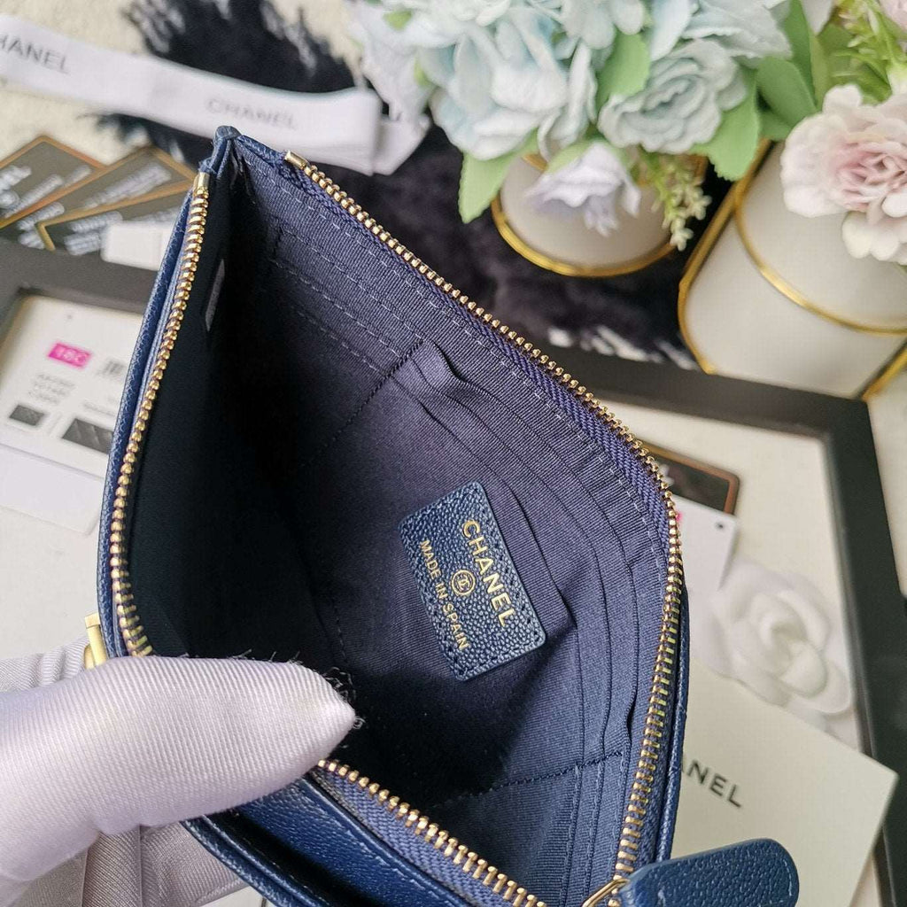 Chanel Caviar Quilted Classic Zip Boy Pouch - Navy