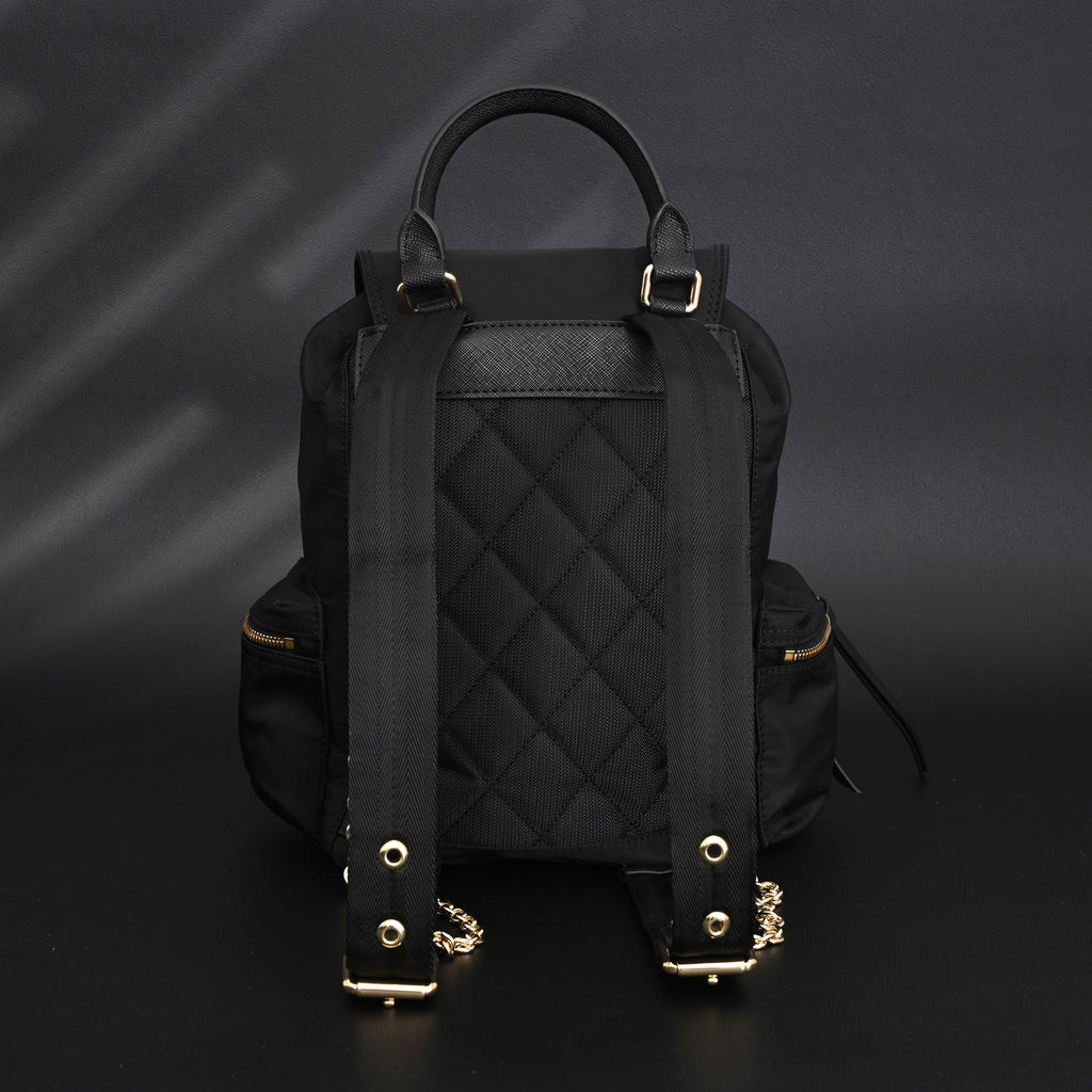 Burberry the Rucksack – Black Nylon & Leather Backpack with Gold-Tone Hardware - Black with Gold Accents