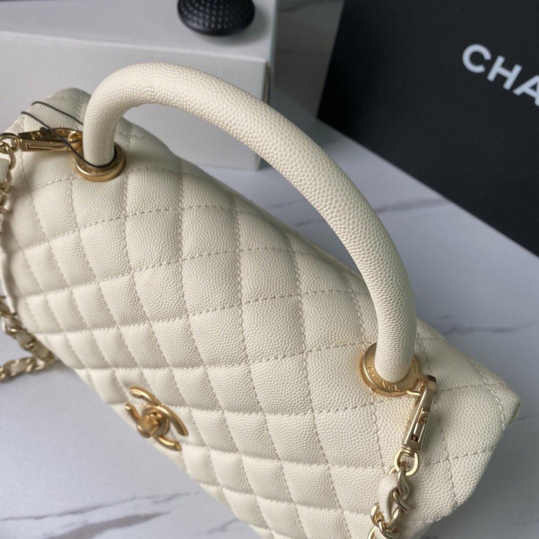 Flap Bag with Top Handle - White