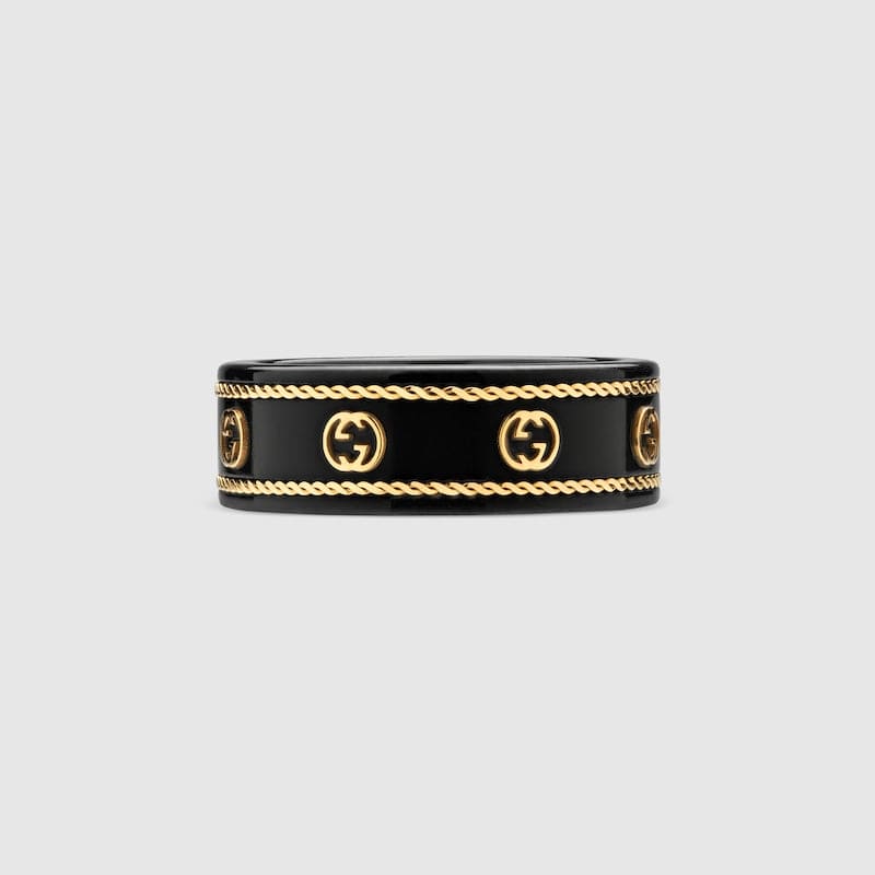 Gucci Double G Interlocking G Icon Black Corundum Ring - 18K Yellow Gold