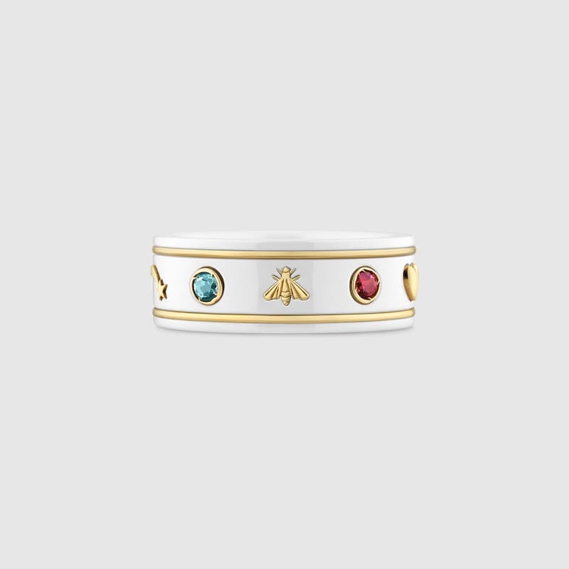 Gucci Double G Icon With Gemstones White Zirconia Ring - 18K Yellow Gold