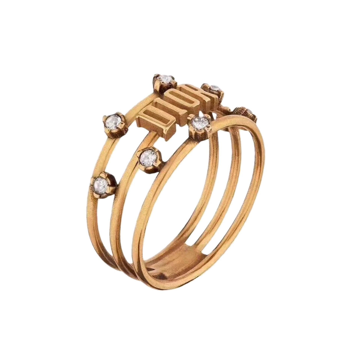 Dior Vintage Crystal Ring - 18K Yellow Gold