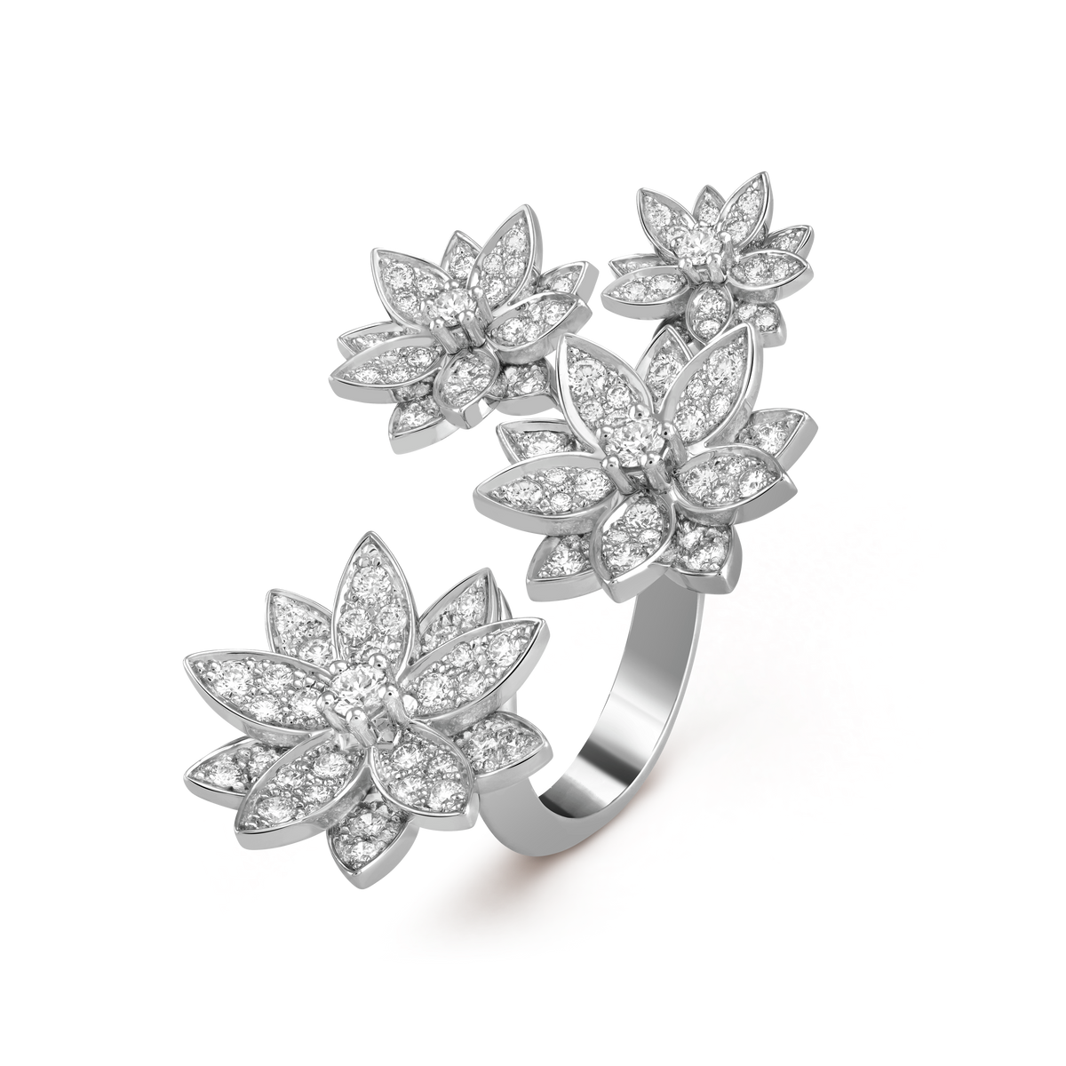 Lotus Between the Finger 4 Flowers Ring - 18K White Gold