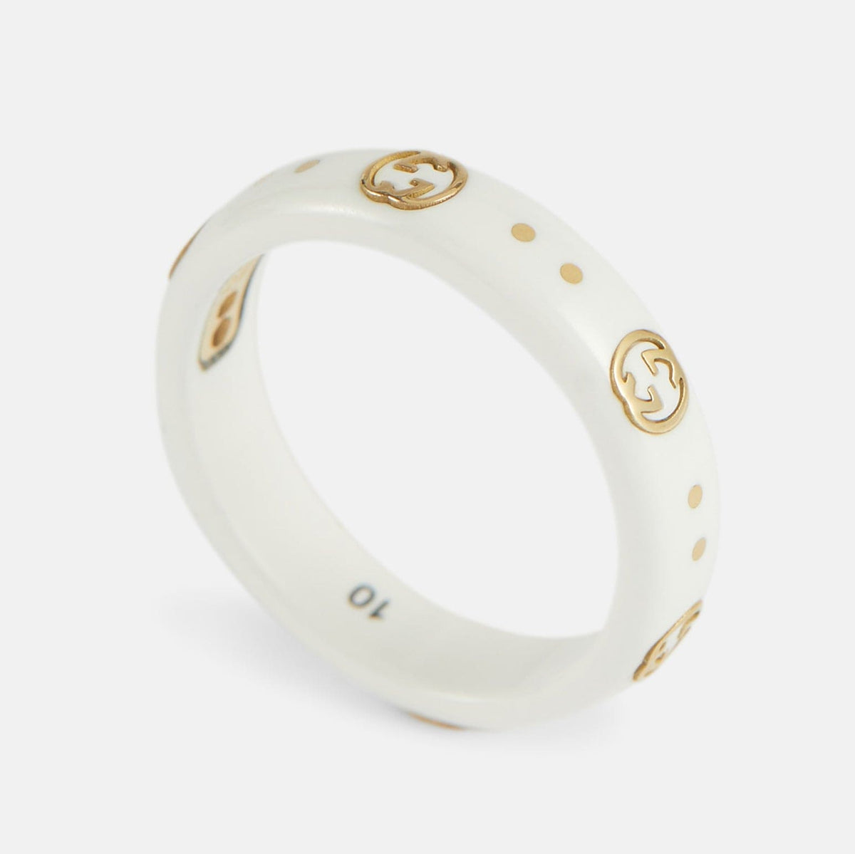 Gucci Double G Icon White Zirconia Ring - 5 mm Width - 18K Yellow Gold