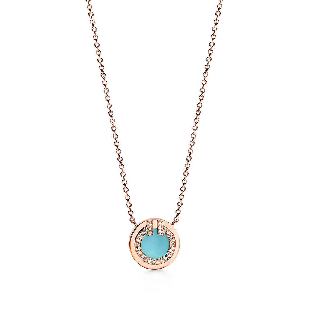 Tiffany Diamond & Turquoise Circle Pendant Necklace