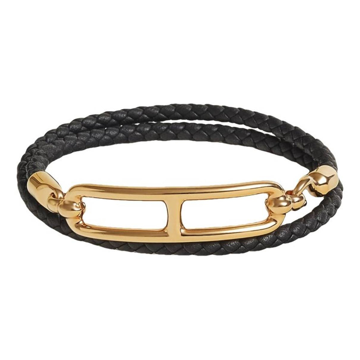 Hermes Roulis Double Tour Black Bracelet - 18K Gold