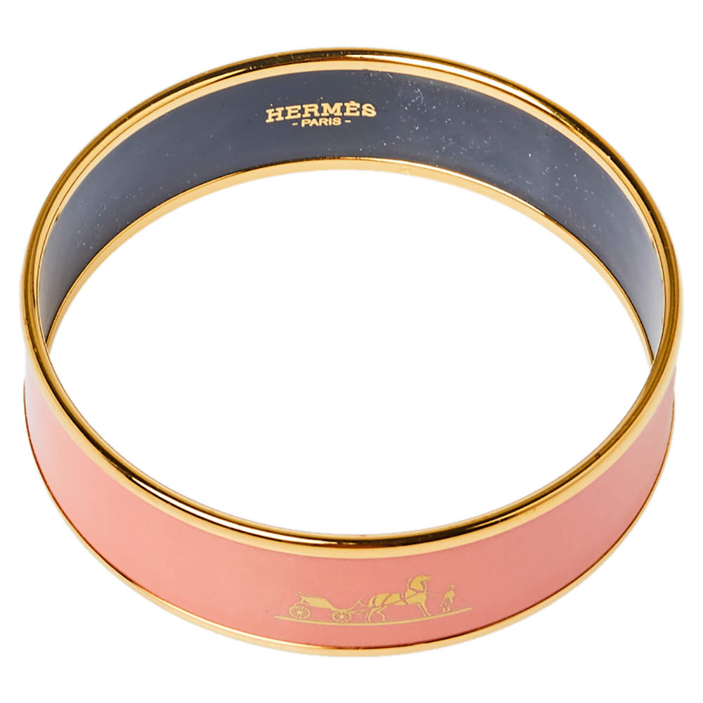 Hermes Enamel Caleche Wide Bangle Bracelet - 18K Yellow Gold