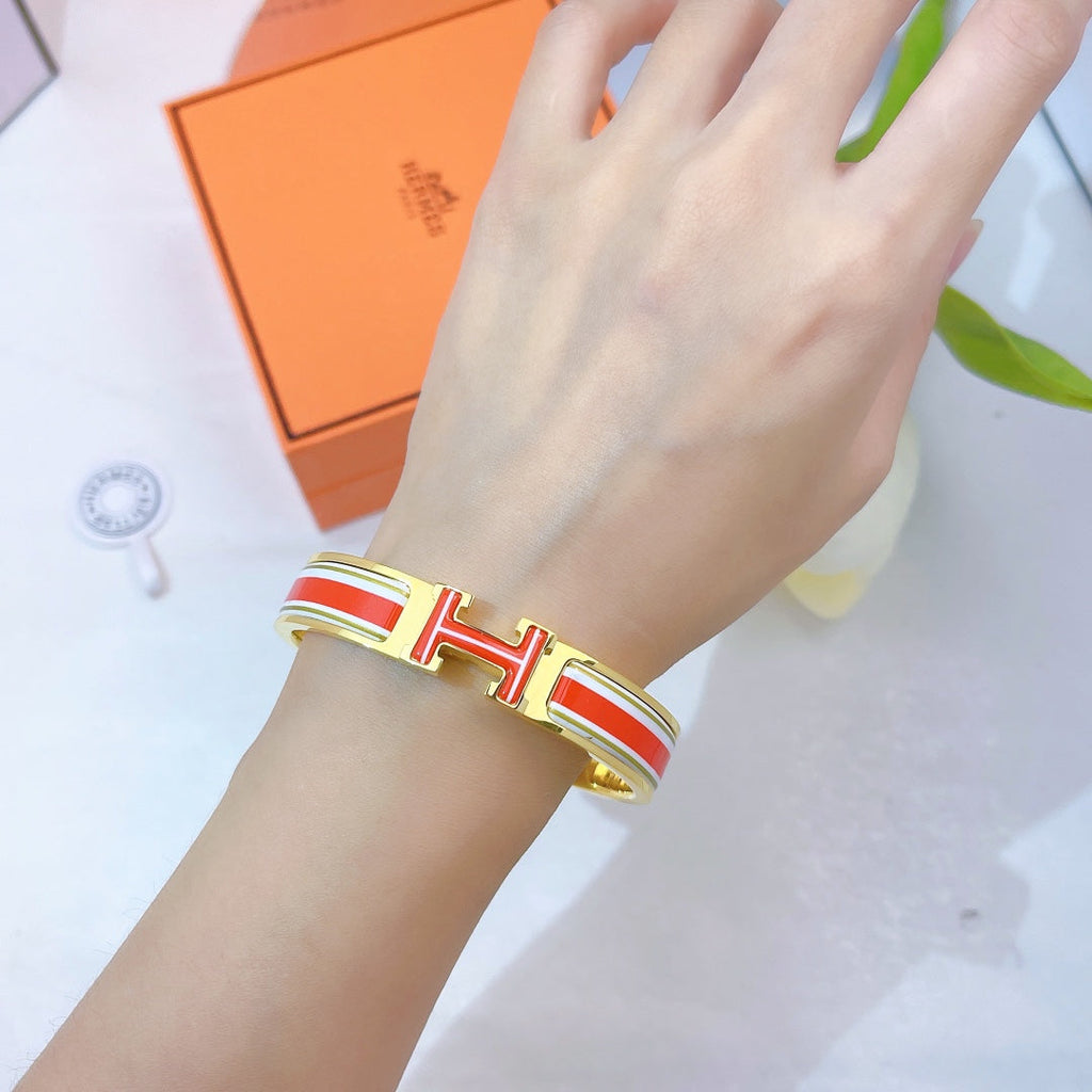 Hermes Clic H Red & White Bracelet