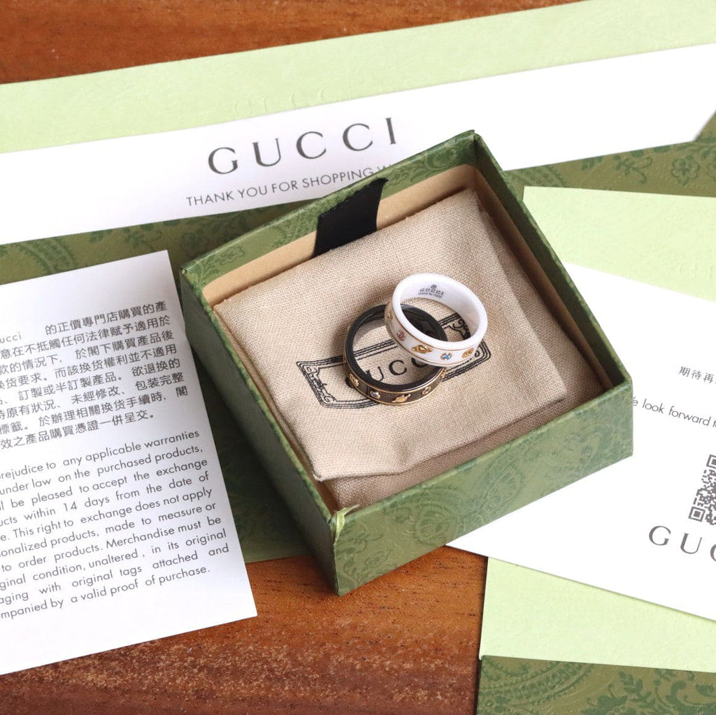 Gucci Double G Icon With Gemstones White Zirconia Ring - 18K Yellow Gold