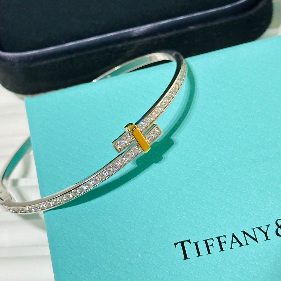 Tiffany Edge Hinged Bypass Bangle Bracelet - 18K White Gold