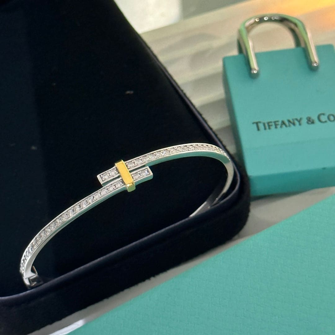 Tiffany Edge Hinged Bypass Bangle Bracelet - 18K White Gold