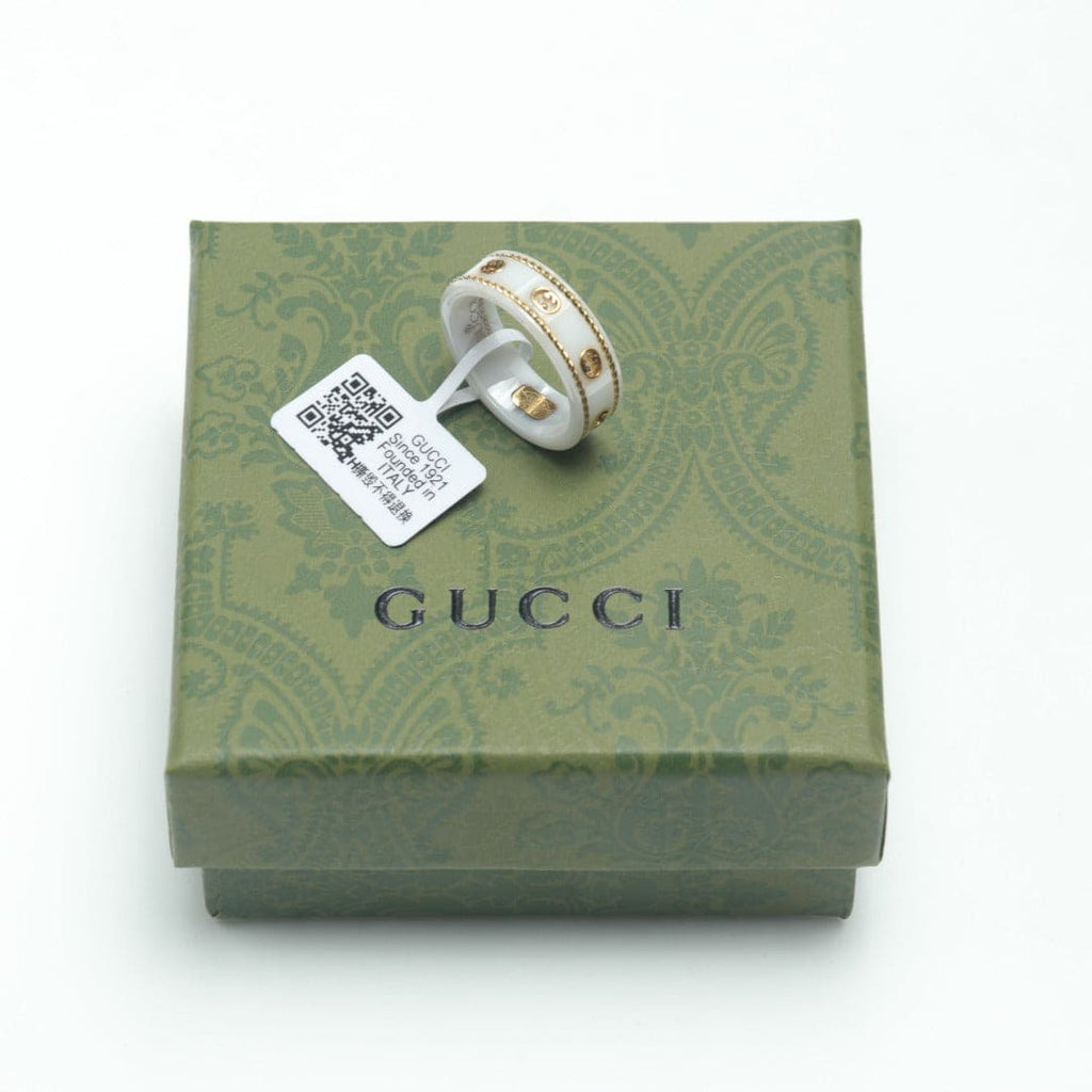 Gucci Double G Interlocking G Icon White Zirconia Ring - 18K Yellow Gold