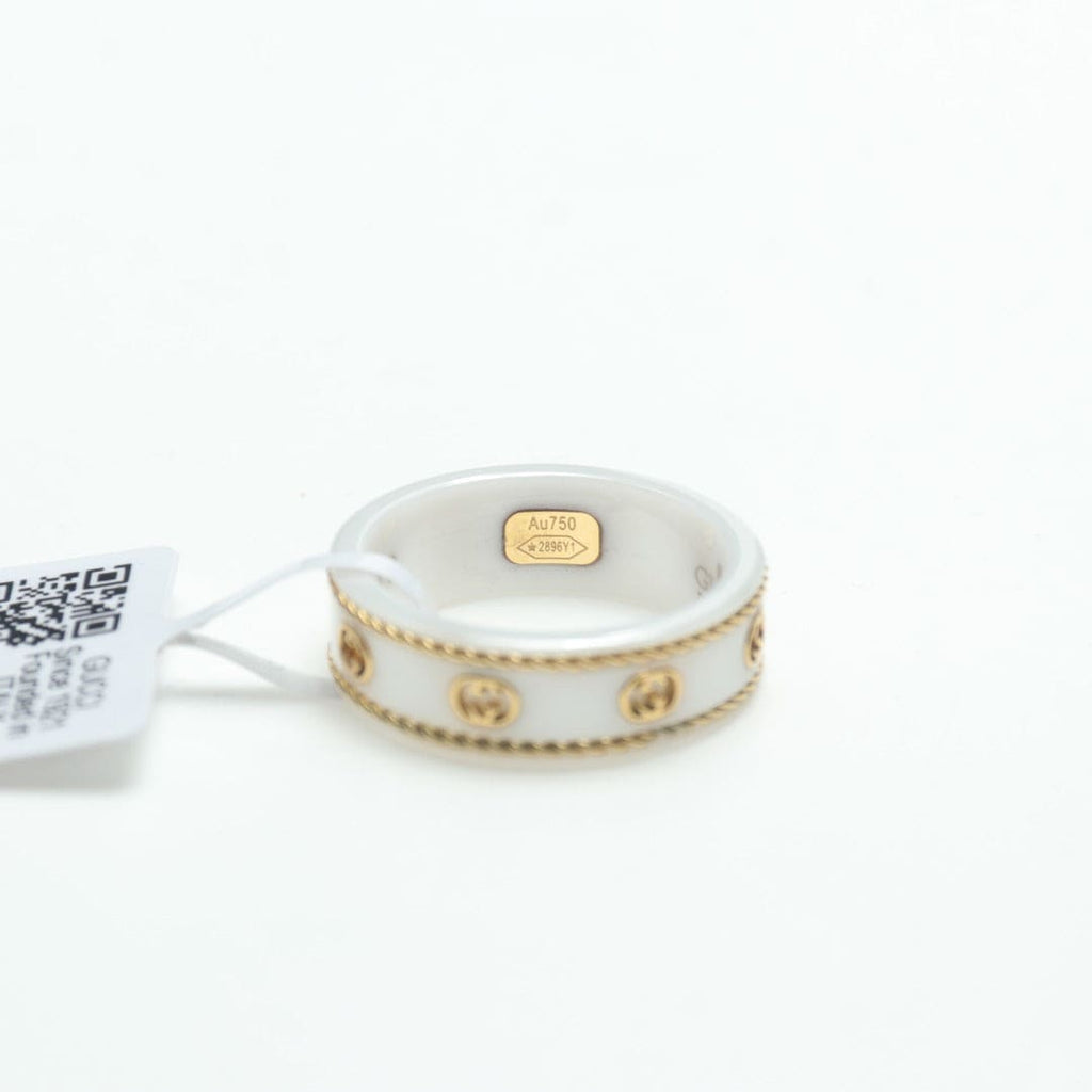 Gucci Double G Interlocking G Icon White Zirconia Ring - 18K Yellow Gold