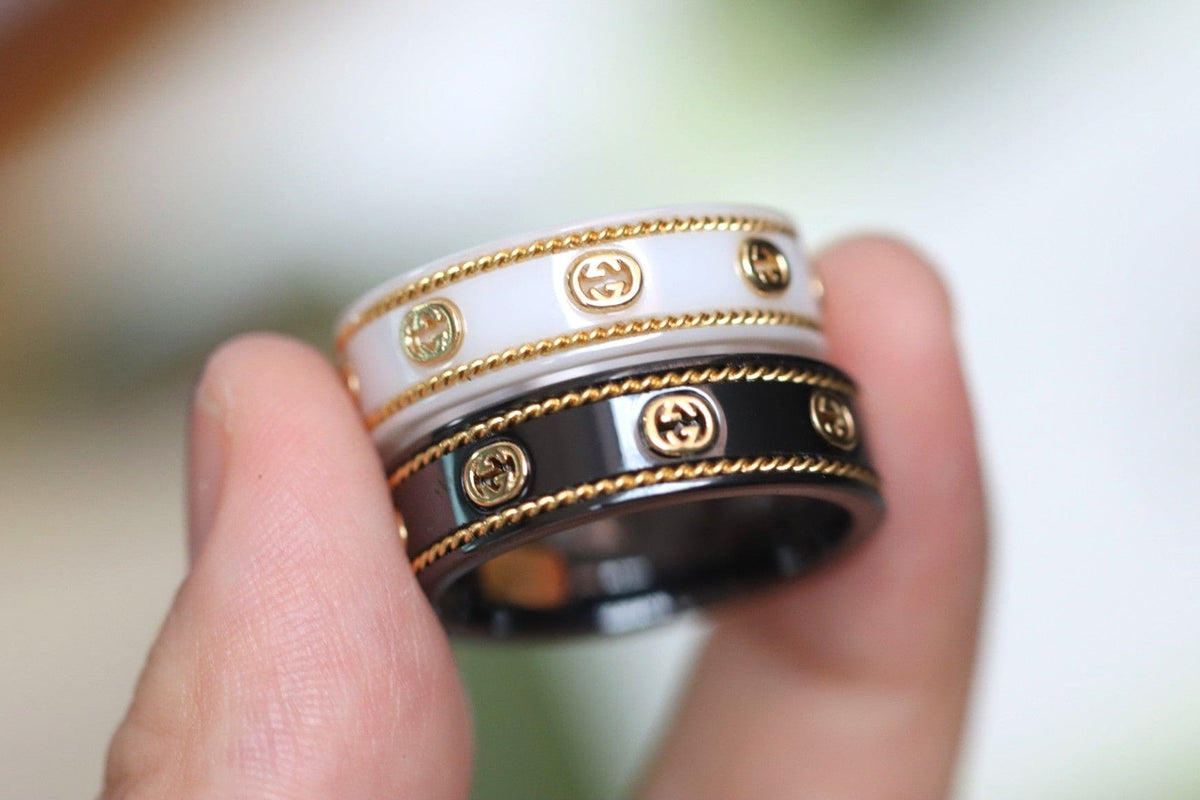 Gucci Double G Interlocking G Icon White Zirconia Ring - 18K Yellow Gold