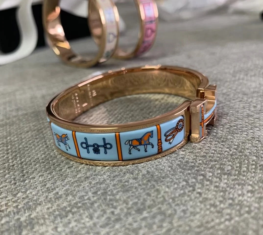 Hermes Clic H Couvertures Blue Bracelet