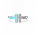 Tiffany Moissanite & Turquoise Wire Ring - 18K White Gold