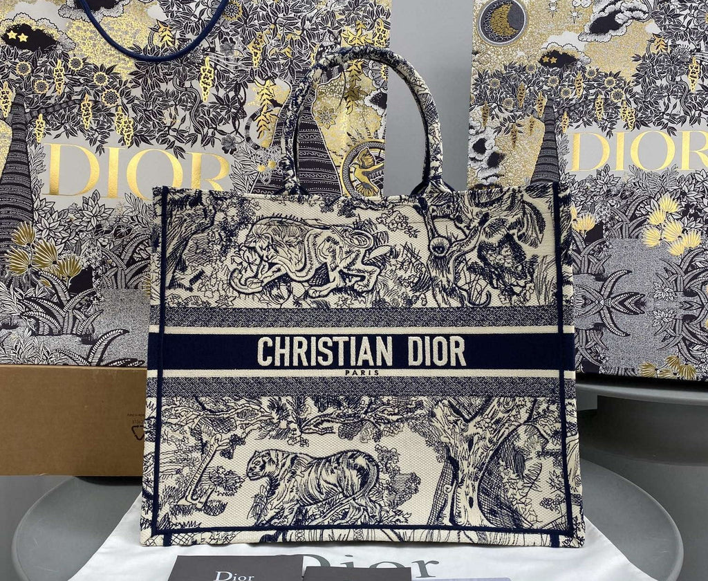 Dior Book Tote Large Blue Toile De Jouy Embroider
