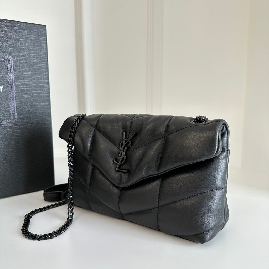YSL Loulou Puffer Toy Bag in Quilted Lambskin Black Size 23x15.5x8.5