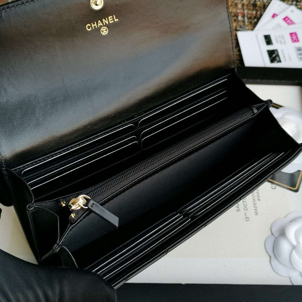 Chanel Boy Long Flap Wallet Lambskin - Black