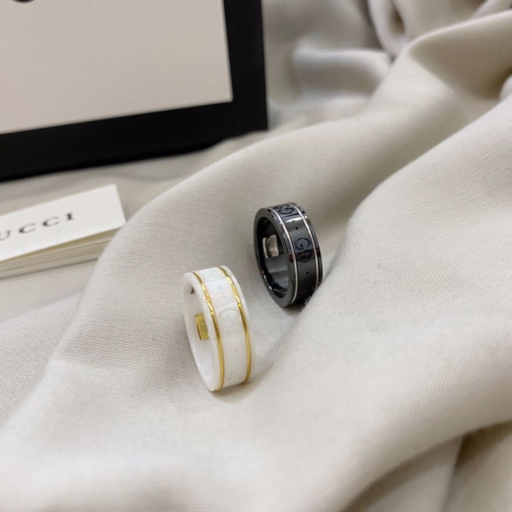 Gucci Double G Icon Black Corundum Ring - 18K White Gold