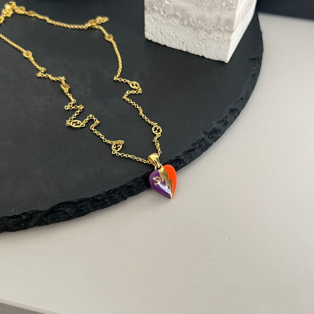 Gucci Double G Interlocking G Heart Lightning Charm Necklace