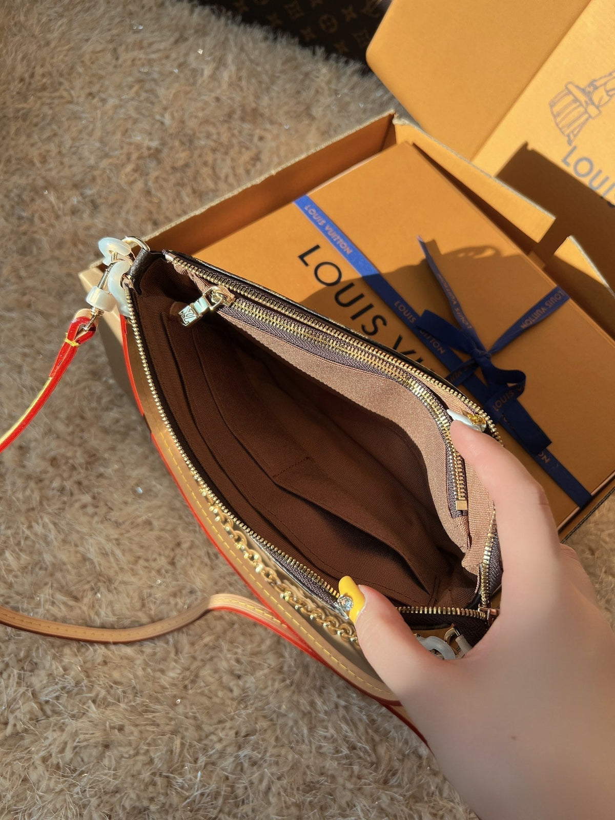 LV Pochette Accessoires Monogram Canvas Shoulder Crossbody Bag with Leather Strap