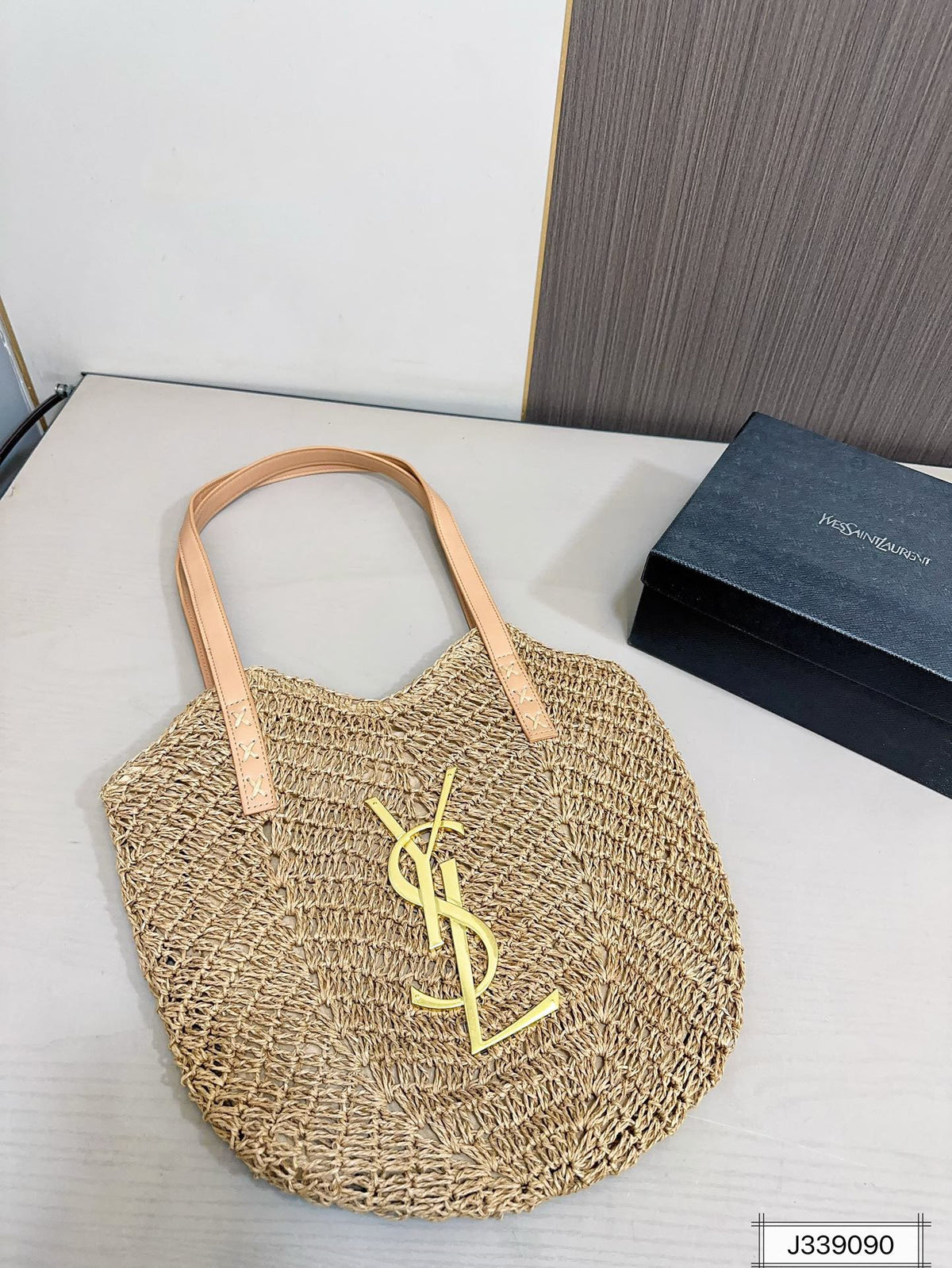 YSL Saint Laurent Vacation Casual Raffia Woven Tote Bag