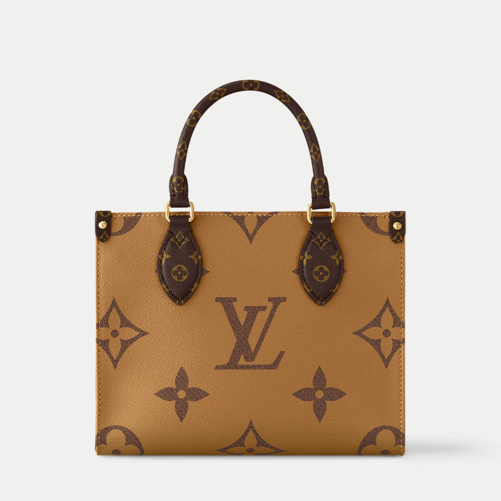 LV OnTheGo PM Monogram Reverse Canvas Tote Handle Bag with Double Handles and Adjustable Strap - Brown