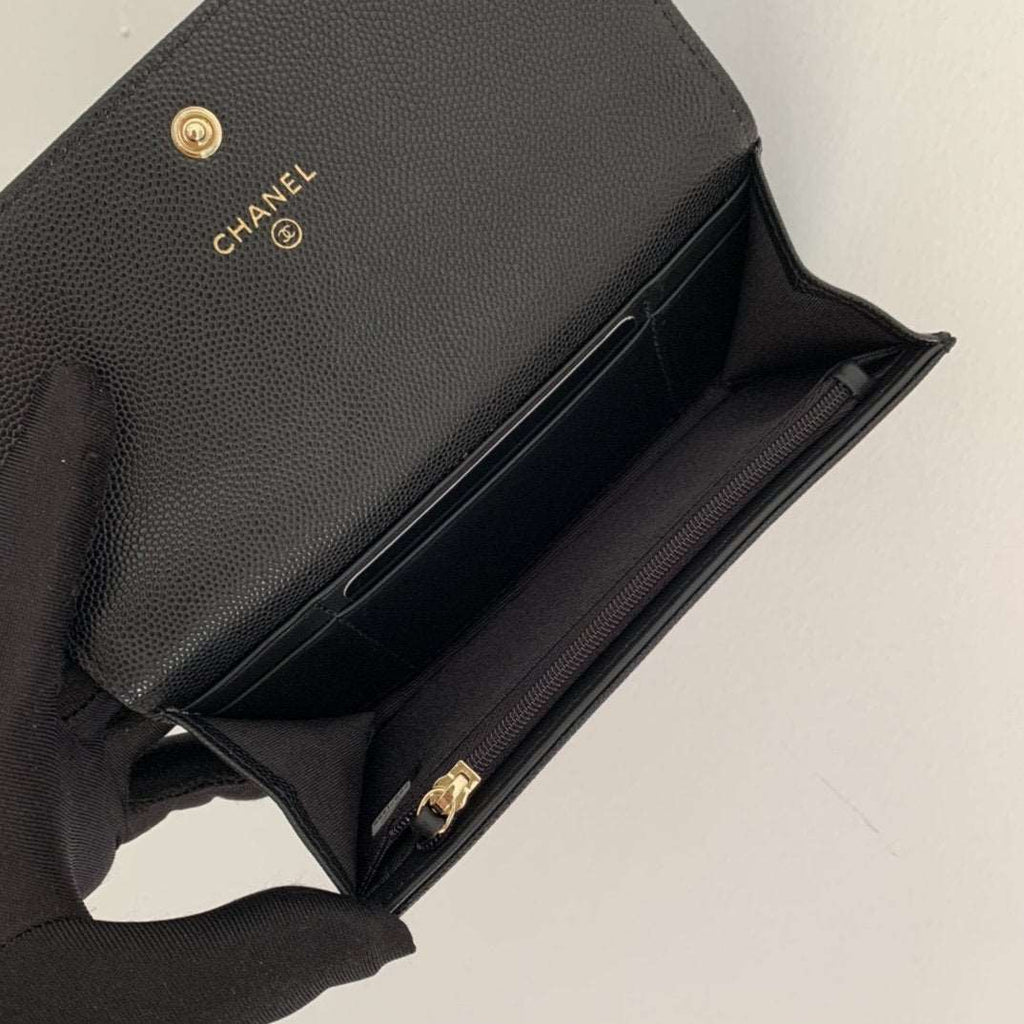 Chanel Caviar Quilted Gusset Flap Wallet