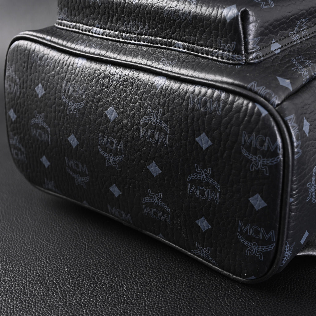 Mcm Stark Visetos Medium Backpack – Black Monogram with Studded Detailing - Black Monogram Print