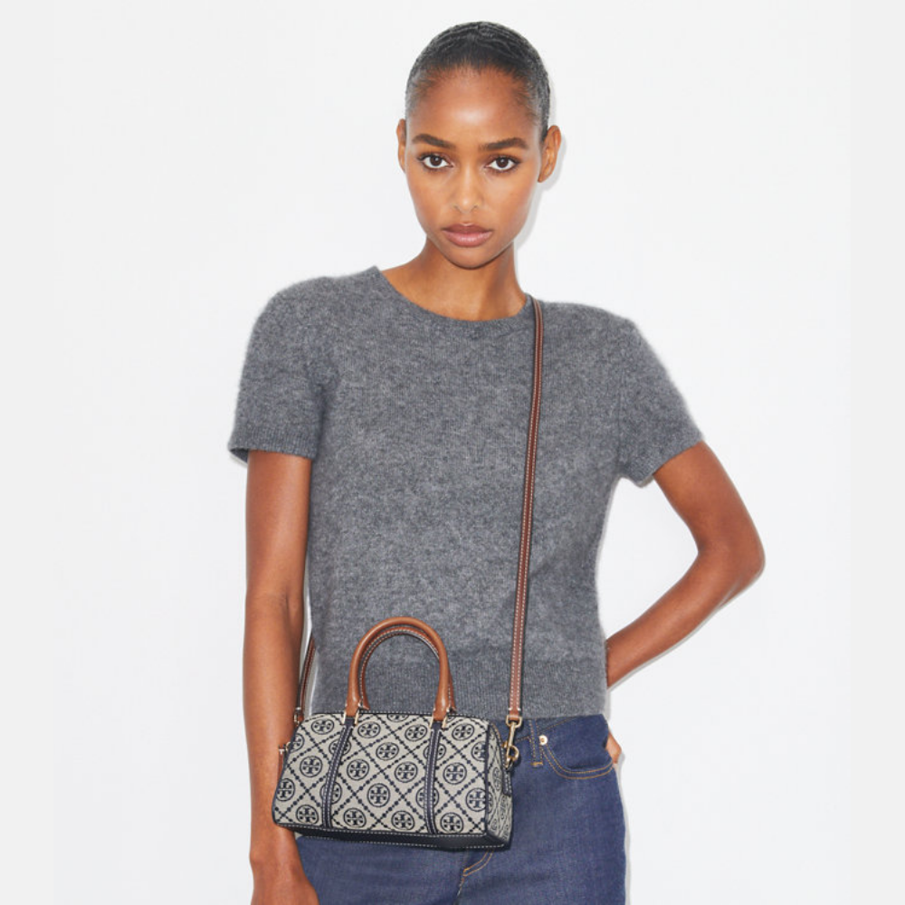Tory Burch Monogram Mini Barrel Bag - Navy