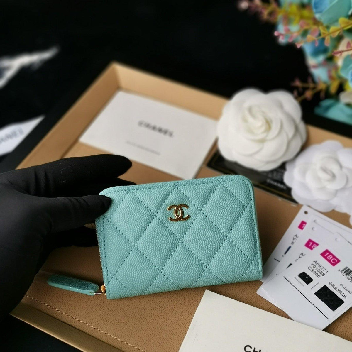 Chanel Zip Coin Wallet Tiffany Blue