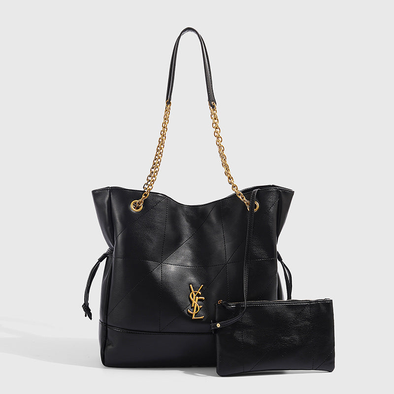 YSL Jamie 4.3 Large Pochon Leather Tote Bag - Black