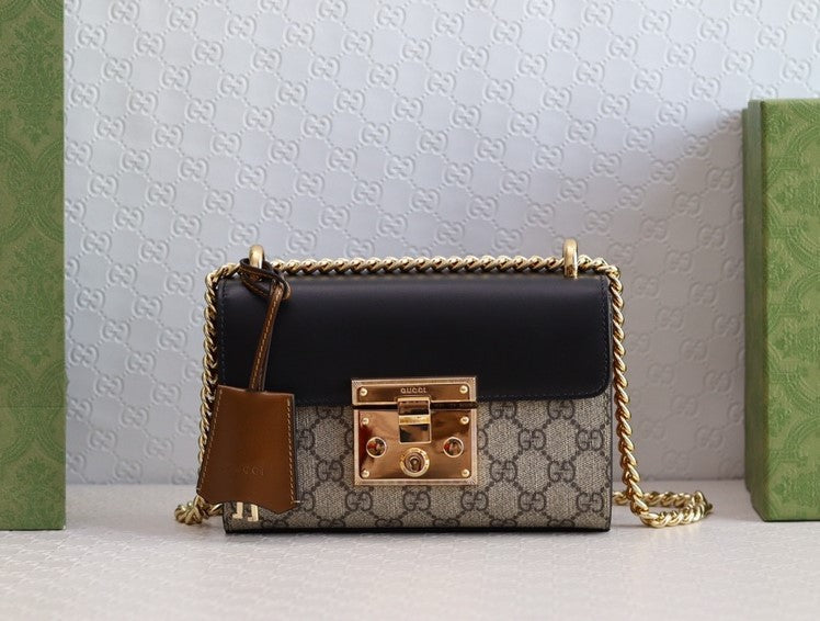 Gucci Padlock 20 Ophidia Leather Black Shoulder Bag