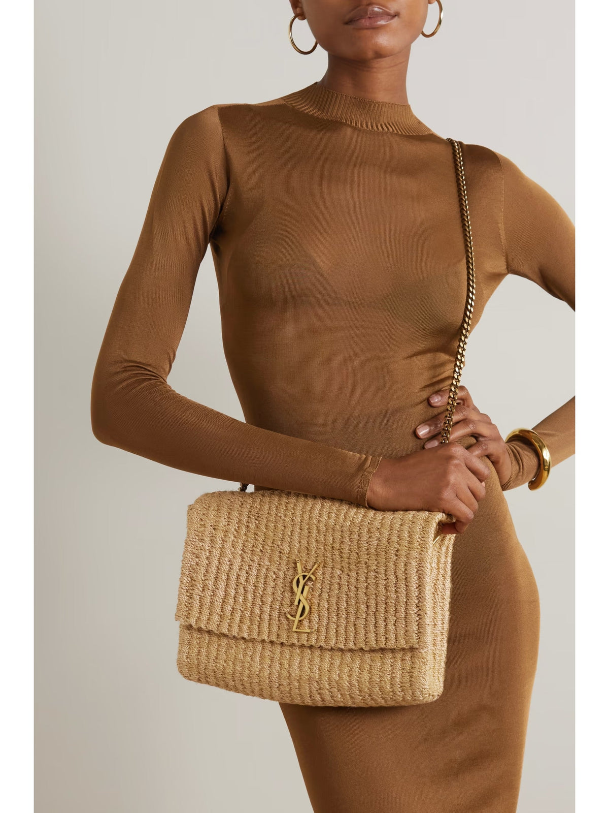 YSL Saint Laurent Kate Medium Raffia Shoulder Bag