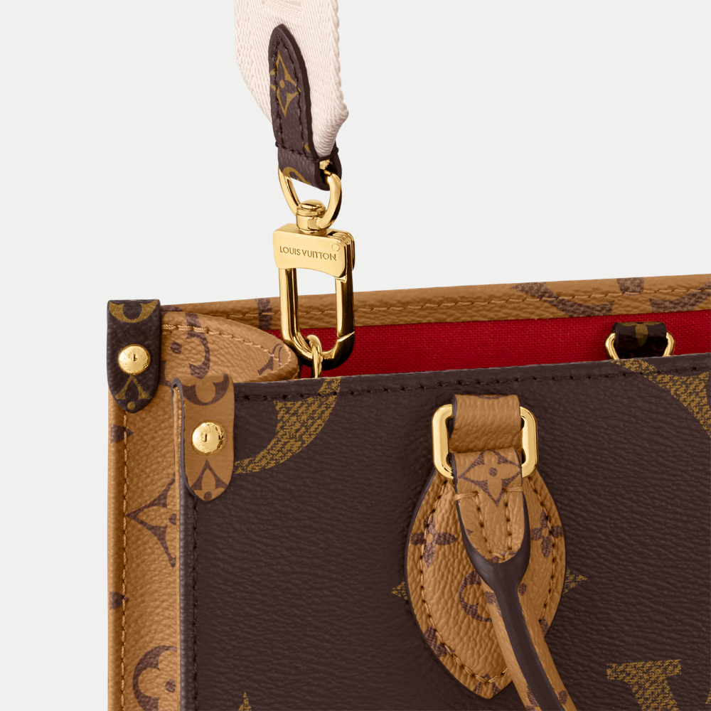 LV OnTheGo PM Monogram Reverse Canvas Tote Handle Bag with Double Handles and Adjustable Strap - Brown