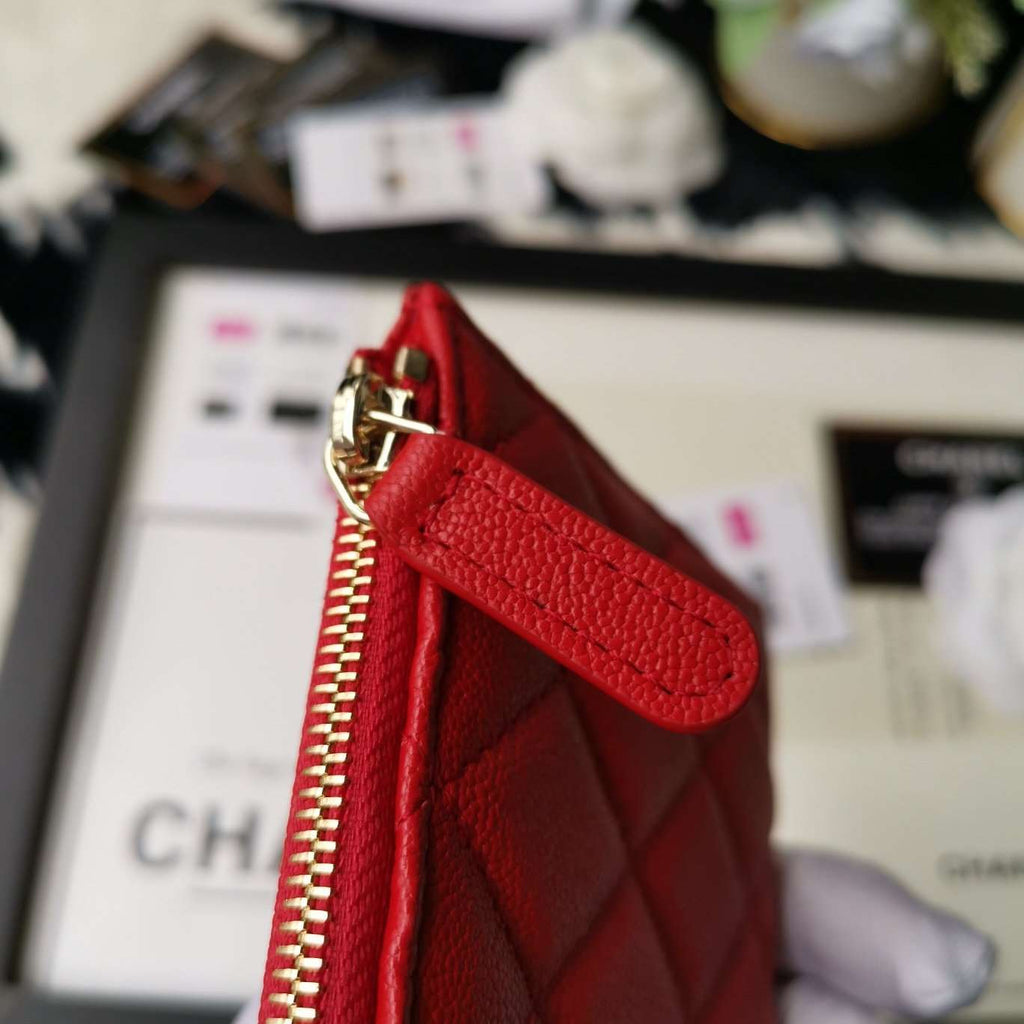 Chanel Caviar Quilted Zip Boy Pouch - Red