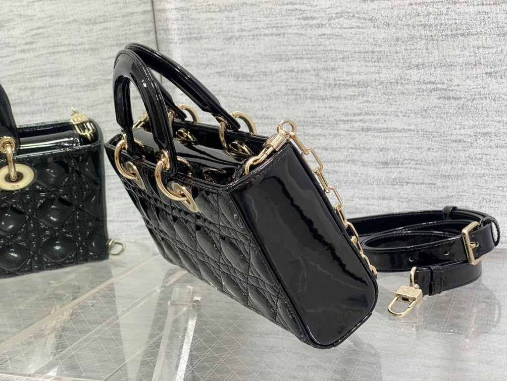 Dior Lady D-Joy Medium Patent Black Leather Bag