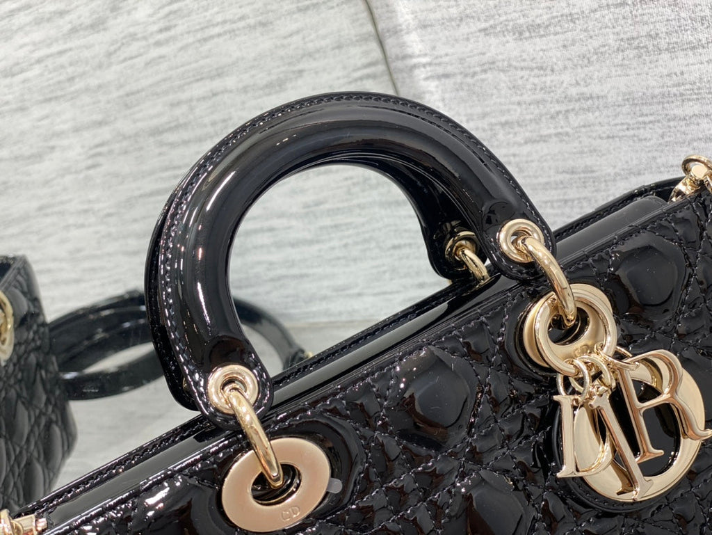 Dior Lady D-Joy Medium Patent Black Leather Bag
