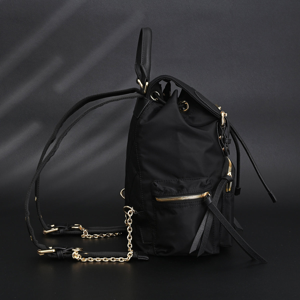 Burberry the Rucksack – Black Nylon & Leather Backpack with Gold-Tone Hardware - Black with Gold Accents