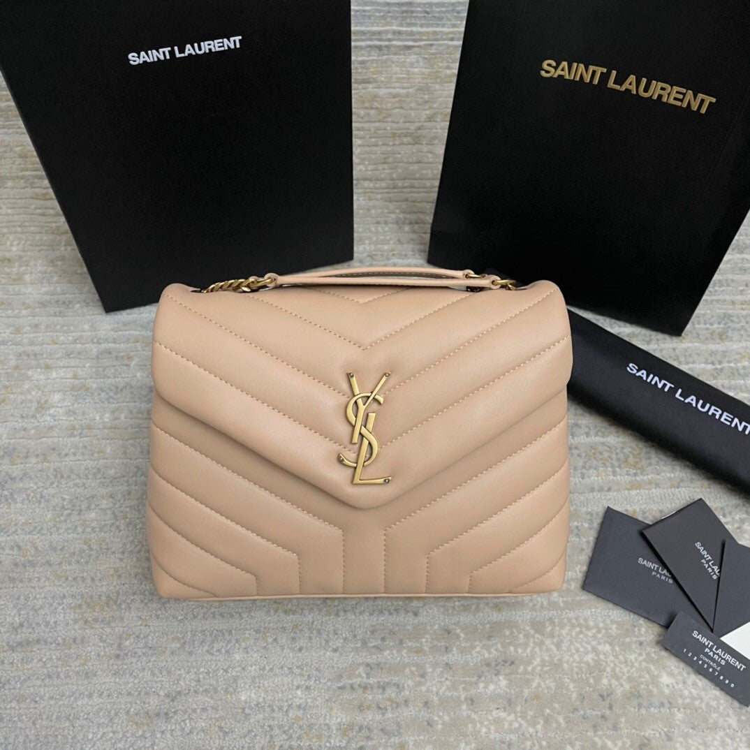 YSL Small Loulou 23 Beige Leather Gold Shoulder Bag