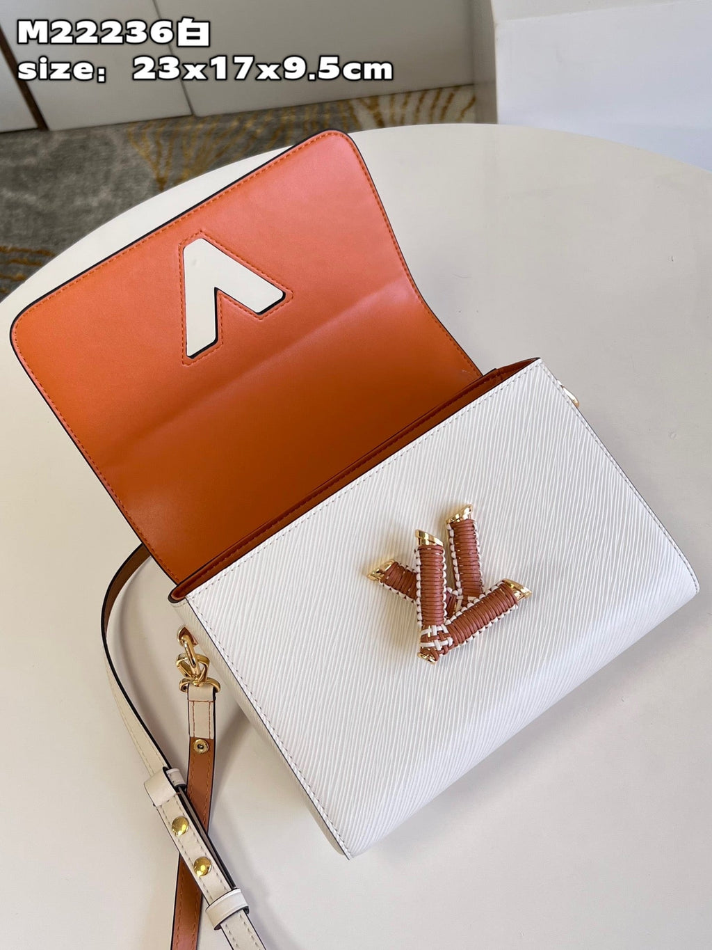 LV Twist MM Epi Leather Handle Crossbody Bag with LV Twist Lock White Quartz