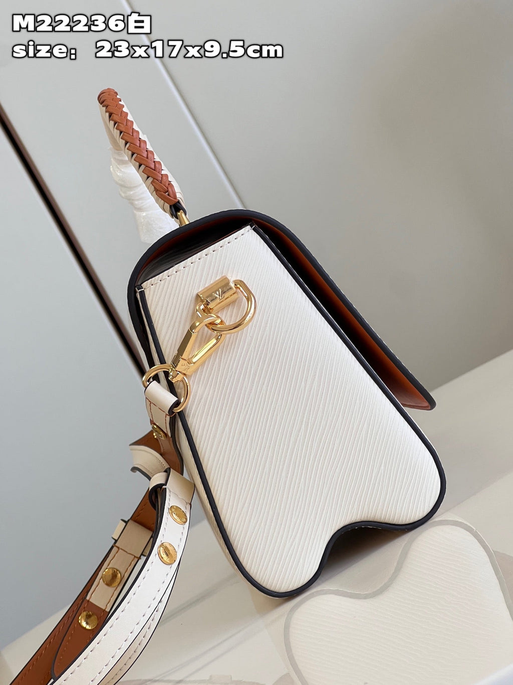 LV Twist MM Epi Leather Handle Crossbody Bag with LV Twist Lock White Quartz