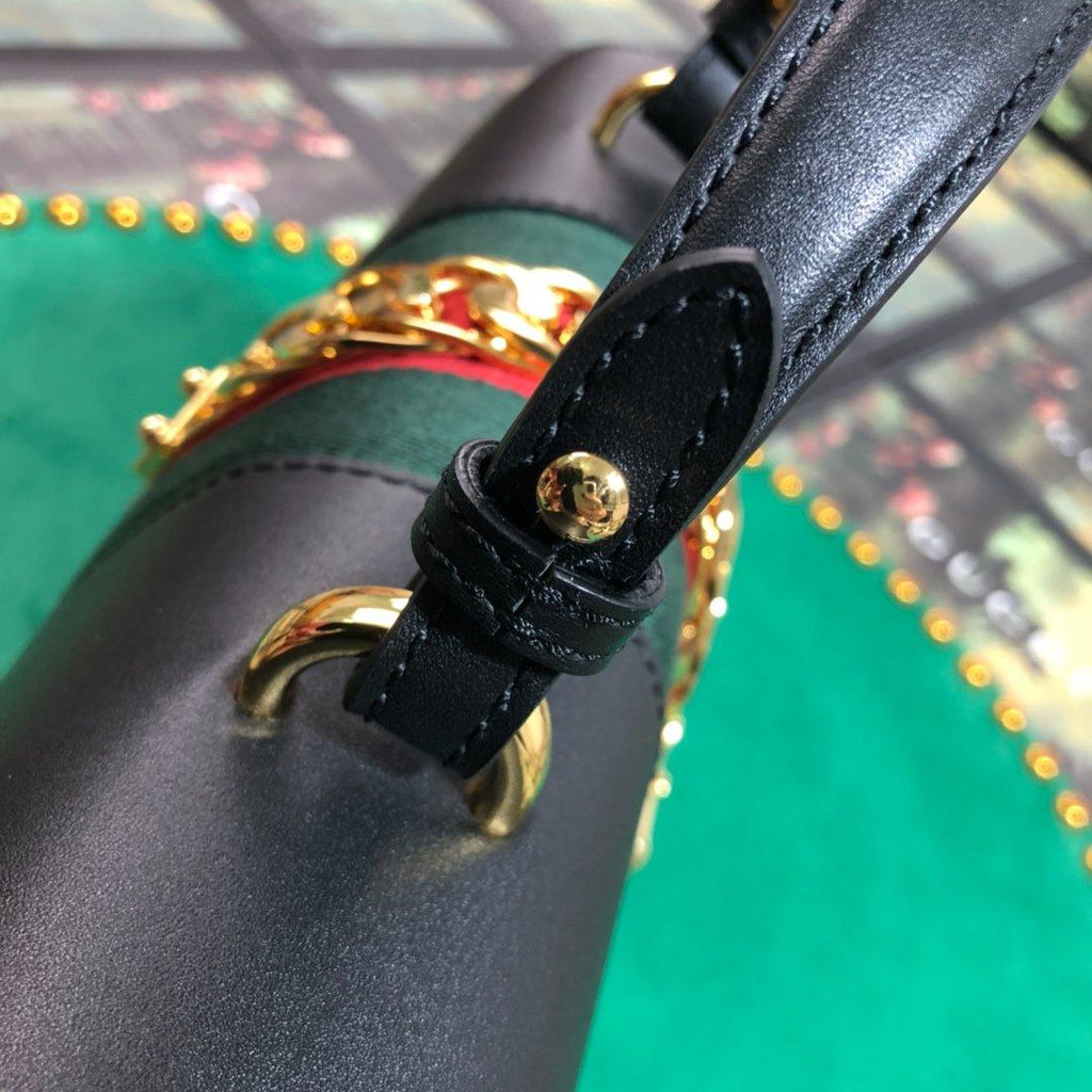Gucci GG Sylvie Leather Medium Top Handle Bag - Black